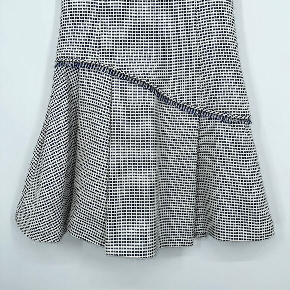 ADEAM Tweed Dress Sleeveless Plaid Fringe Trim Asymmetric Mini Dress - Picture 5 of 13